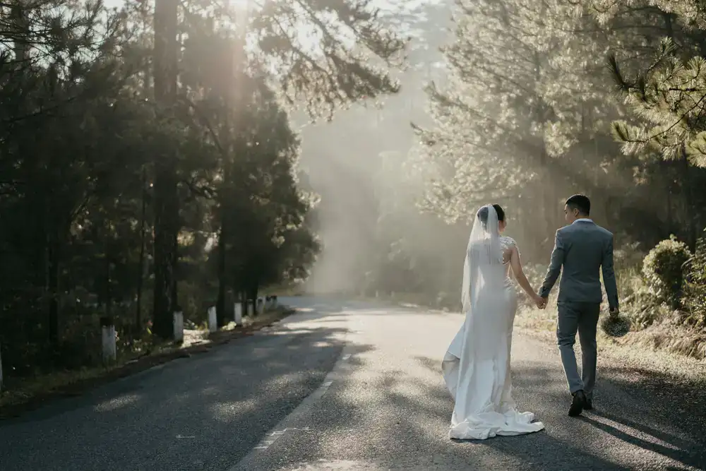 Couple walking together in natural light